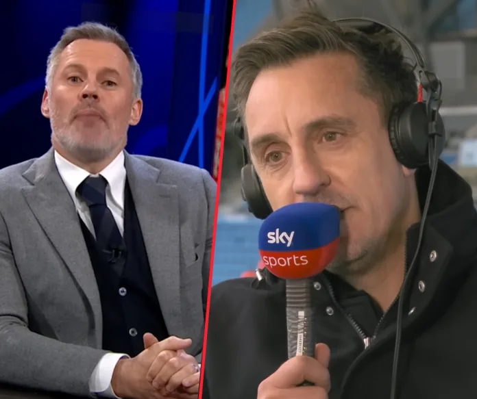 Jamie Carragher og Gary Neville i studio for Sky Sports – nå møter de sterk kritikk.